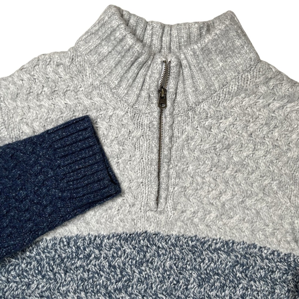 FatFace Men's Blue Gray‎ Tri-Color 1/4 Zip Knit Sweater Sz 2XL Fisherman Grandpa